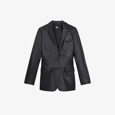 Однобортный кожаный пиджак классического кроя The Kooples, черный