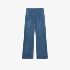 Широкие брюки с высокой посадкой и накладными карманами из эластичного хлопка The Kooples, синий