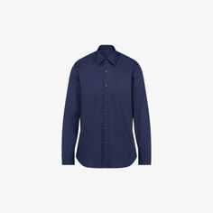 Рубашка узкого кроя из смесового хлопка с жемчугом Prada, синий