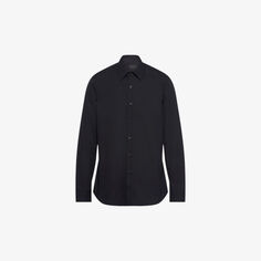 Рубашка узкого кроя из смесового хлопка с жемчугом Prada, черный