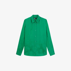 Атласная рубашка с длинными рукавами и цветочным мотивом The Kooples, зеленый