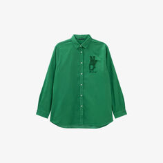Хлопковая рубашка свободного кроя с вышивкой NYC Ikks, зеленый