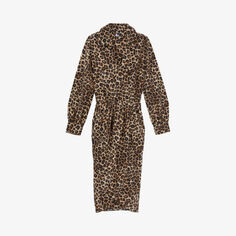 Платье миди из драпированного шелка с леопардовым принтом The Kooples, цвет leopard