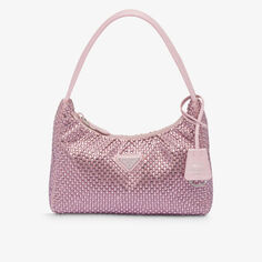 Атласная сумка на плечо, украшенная кристаллами Prada, розовый