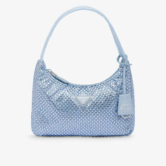 Атласная сумка на плечо, украшенная кристаллами Prada, синий