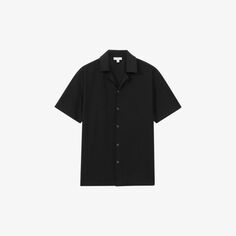 Рубашка Hunt из эластичной ткани с кубинским воротником и короткими рукавами Reiss, черный