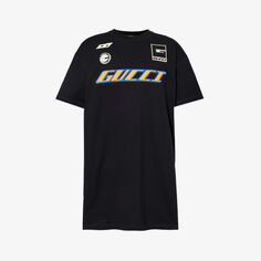Удлиненная футболка из хлопкового джерси с фирменной аппликацией Gucci, черный