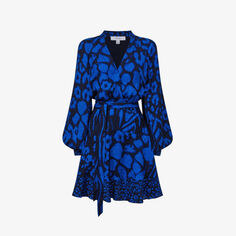 Тканое платье мини Kerri с графичным принтом и плавным подолом Reiss, темно-синий