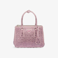 Миниатюрная атласная сумка Galleria, украшенная кристаллами Prada, розовый
