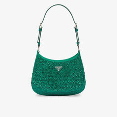 Атласная сумка на плечо Cleo, украшенная кристаллами Prada, зеленый