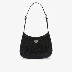 Атласная сумка на плечо Cleo, украшенная кристаллами Prada, черный