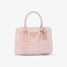 Миниатюрная сумка Galleria из овчины с верхней ручкой Prada, розовый