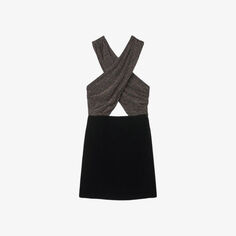 Платье мини из перекрещенной ткани, украшенной блестками Sandro, цвет noir / gris