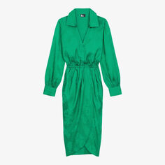 Платье-рубашка миди из жаккардового атласа с цветочным принтом The Kooples, зеленый