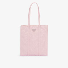 Маленькая сумка-тоут из мятой кожи с фирменной бляшкой Prada, розовый