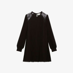 Тканое мини-платье Ribon со складками и кружевными вставками Claudie Pierlot, цвет noir / gris