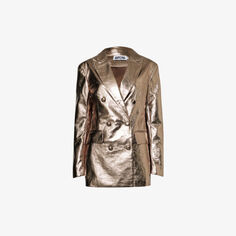Двубортный пиджак металлик из искусственной кожи Amy Lynn, бронзовый