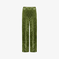 Оливковые брюки широкого кроя со средней посадкой, расшитые пайетками, из эластичной ткани Ro&amp;Zo, зеленый Ro&Zo