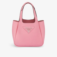 Миниатюрная сумка-тоут из зерненой кожи с фирменной бляшкой Prada, розовый