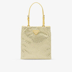 Атласная сумка на плечо, украшенная кристаллами Prada, желтый