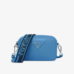 Маленькая сумка на плечо из зерненой кожи с бляшкой-логотипом Prada, синий