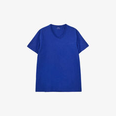 Хлопковая футболка классического кроя с V-образным вырезом Ikks, синий