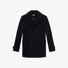 Двубортное пальто из смесовой шерсти с фирменными пуговицами The Kooples, черный