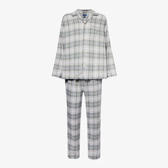 Пижамный комплект из хлопка с фирменной вышивкой в клетку Polo Ralph Lauren, серый