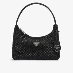 Атласная сумка на плечо, украшенная кристаллами Prada, черный