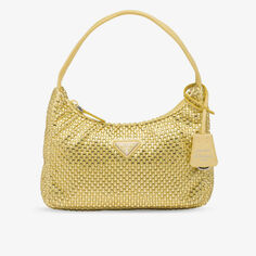 Атласная сумка на плечо, украшенная кристаллами Prada, желтый