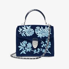 Бархатная сумка миди Mayfair с цветочной вышивкой и верхней ручкой Aspinal Of London, темно-синий