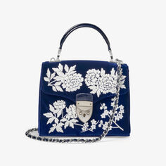 Бархатная кожаная сумка на плечо Mayfair миди с цветочной вышивкой Aspinal Of London, темно-синий
