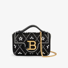 Плетеная сумка через плечо B-Buzz, украшенная кристаллами Balmain, цвет noir/cristal