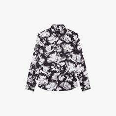 Тканая рубашка классического кроя с цветочным принтом The Kooples, черный
