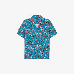 Тканая рубашка с графичным принтом и короткими рукавами The Kooples, синий