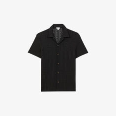 Хлопковая рубашка с кубинским воротником и короткими рукавами, Скорпион, связанная крючком Reiss, черный