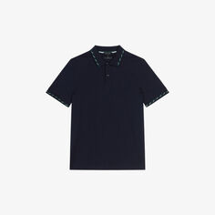 Хлопковая рубашка-поло стандартного кроя с полосатой отделкой Ted Baker, темно-синий