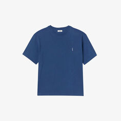 Хлопковая футболка оверсайз с логотипом Sandro, цвет bleus