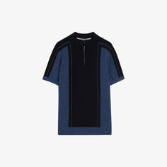 Рубашка-поло из мериносовой шерсти с контрастными вставками и воротником-молнией Ted Baker, темно-синий