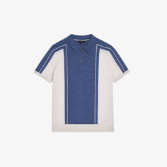 Рубашка-поло из мериносовой шерсти с контрастными вставками и воротником-молнией Ted Baker, синий