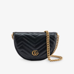 Кожаная сумка через плечо с логотипом GG Marmont Gucci, цвет nero/nero