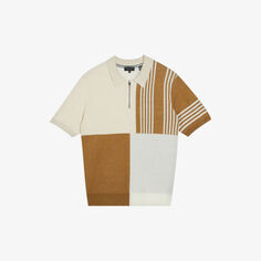 Вязаная рубашка-поло Norez в стиле колор-блок с короткими рукавами Ted Baker, цвет natural