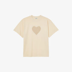 Хлопковая футболка оверсайз с принтом в виде сердечек Sandro, цвет naturels