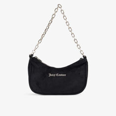 Велюровая сумка на плечо с металлическим логотипом Juicy Couture, черный