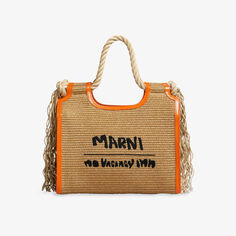 Сумка-тоут Marni x No Vacancy Inn Marcel из рафии из смесового хлопка Marni, цвет raw sienna/carrot