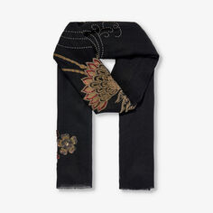 Кашемировый шарф Cranes, украшенный бусинами Janavi India, черный