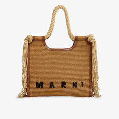 Тканая сумка-тоут Marcel с логотипом Marni, цвет raw sienna