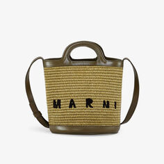 Тканая сумка-тоут с аппликацией логотипа Marni, зеленый