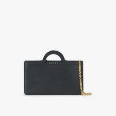 Кожаная сумка-кошелек с логотипом и верхней ручкой Marni, черный