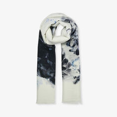 Кашемировый шарф с цветочным узором Alexander Mcqueen, серый